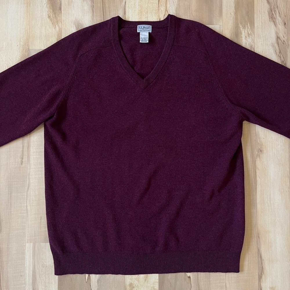 L.L. Bean Sweater Men's XLT 100% Wool Burgundy Classic Preppy Heritage Lodge